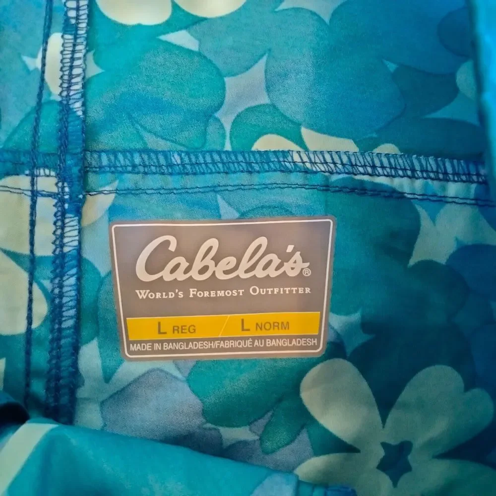 Cabela's‎ Mens Large Board Shorts Surf Swim Trunks Blue Tropical Flowers Tiki